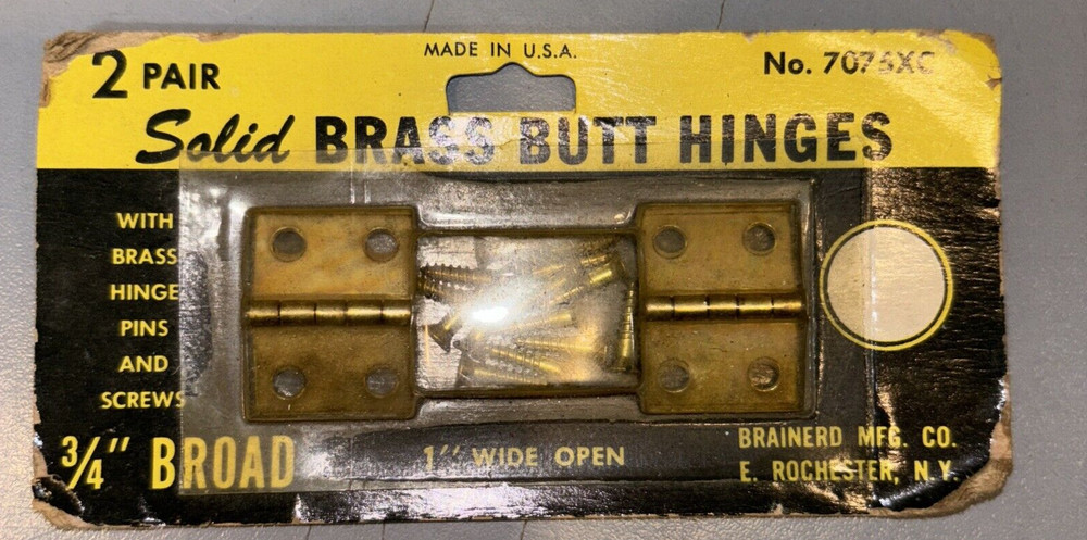 NOS Brainerd Solid Brass 3/4" X 1"  Butt Hinge Pair