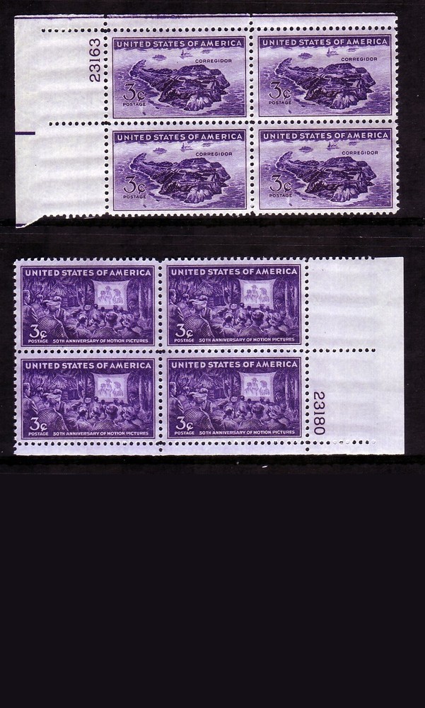 1944 COMMEMORATIVE PLATE BLOCK YEAR SET. (5) DIFFERENT. SCV $5
