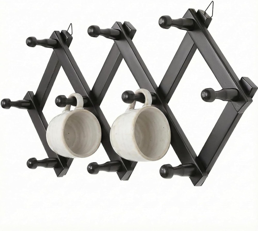 Expandable Hat Hanger Wall,10 Wall Hooks Organizer Hat Coat Cap Mug Space Saving