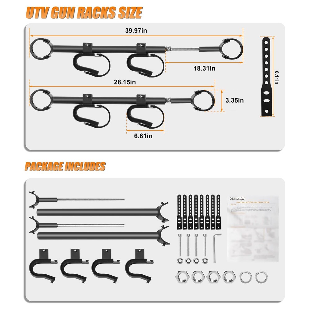 Drieaco UTV Overhead Rack Fits 21-28" Spacing Roll Bars, Adjustable UTV Holde...