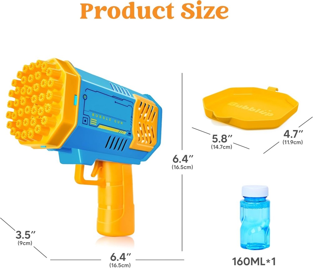 Rocket Bubble Machine - Auto Blaster with Solution, Gift Ages 3-8 Summer & Party