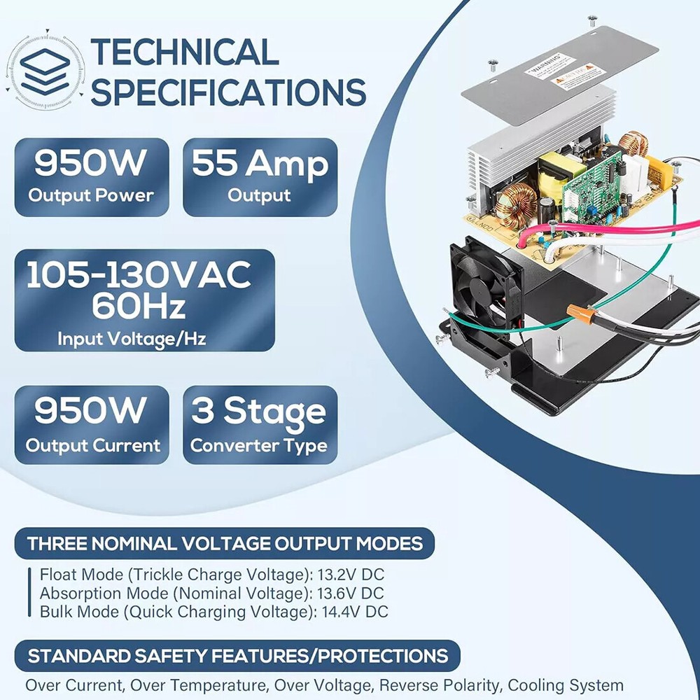 For WFCO WF-8955-MBA Converter Power Converter Assembly 55Amp 105-130VAC 950W