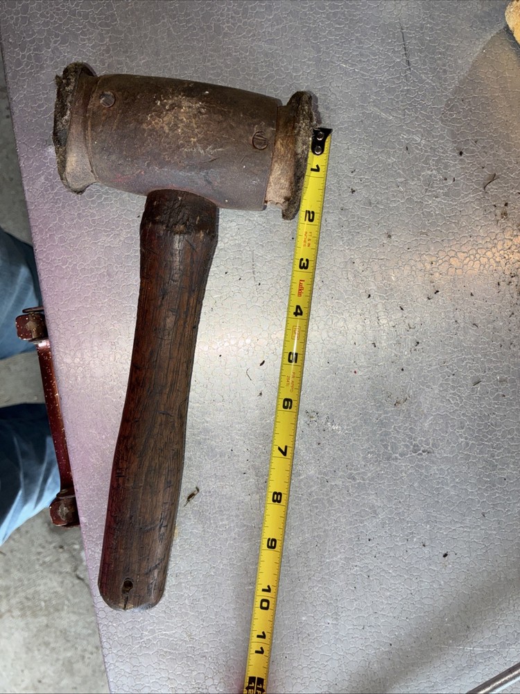 Vintage Rawhide Split Head Cast Iron Mallet Hammer