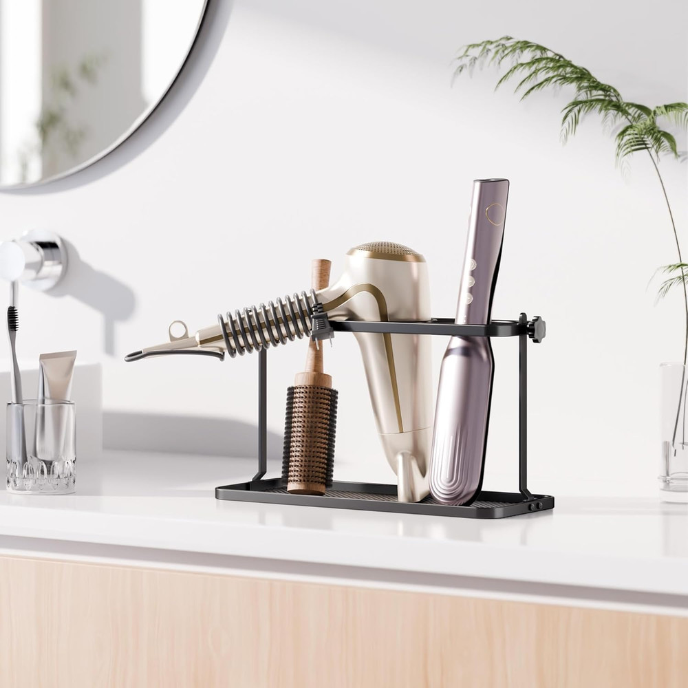 Wall-Mounted Adjustable Hair Tool Organizer - Multi-Position Storage (Black)
