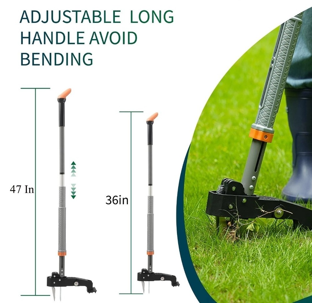 Weed Puller Stand Up Weeder Hand Tool Long Handle Garden Weeding Tool w/ 4 Claw