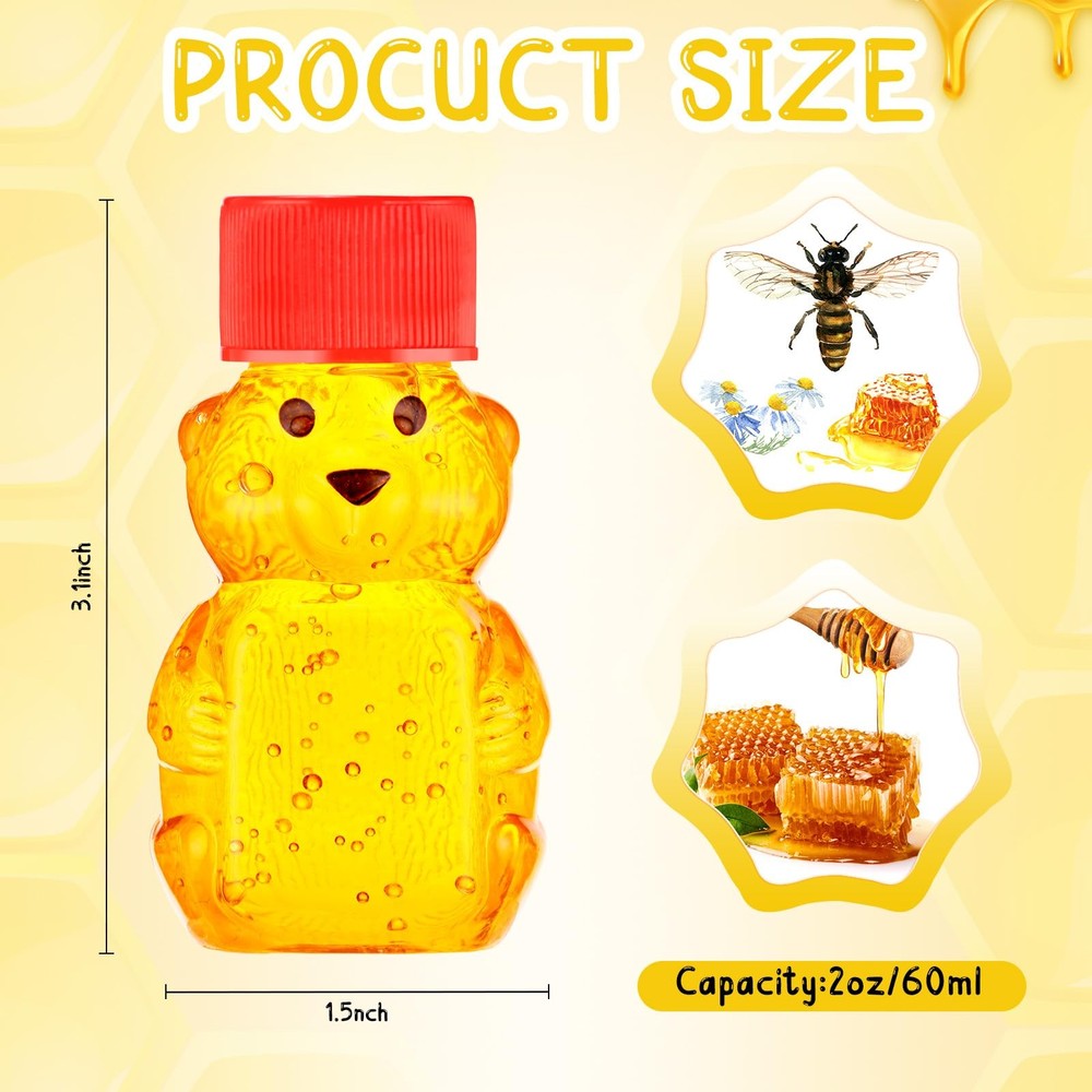 Patelai 96 Pcs 2 oz Plastic Clear Honey Bear Bottles Containers