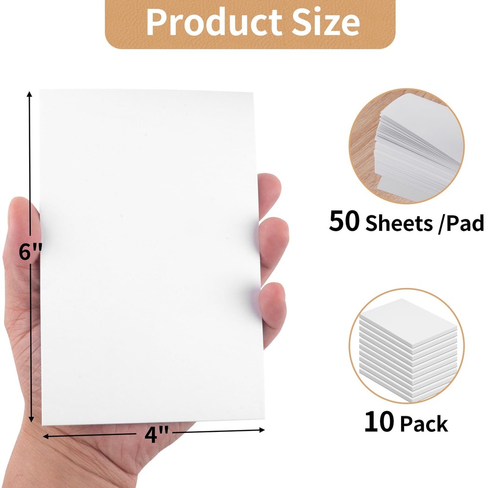 Hoiny Note Pads 4x6 In, 10 Pack Blank Server Notepad, 50 inches, White