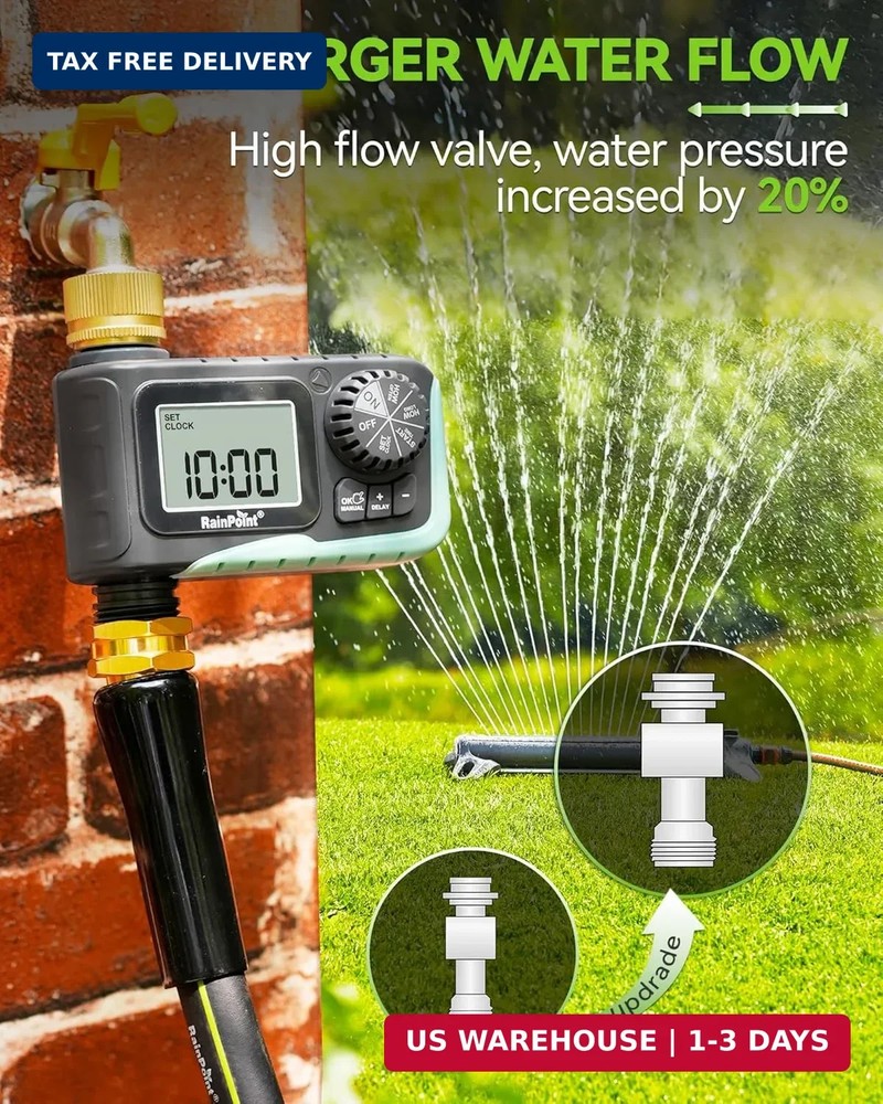 RAINPOINT Sprinkler Timer with Brass Swivel, Programmable Water Timer for Garden