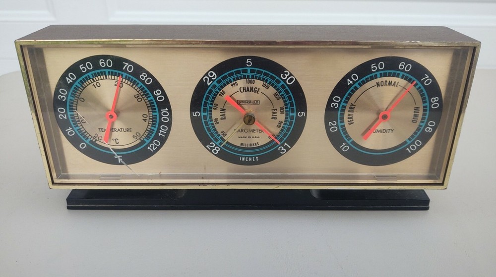 Vintage Springfiled Tabletop Home Weather Station Temperature Barometer Humidity