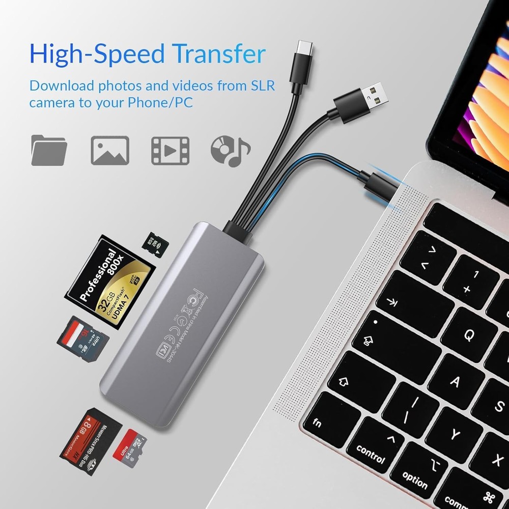 5-in-1 Multi Memory Card Reader,Aluminum SD/TF/CF/MS/M2/Cfast/Memory Stick Pr...