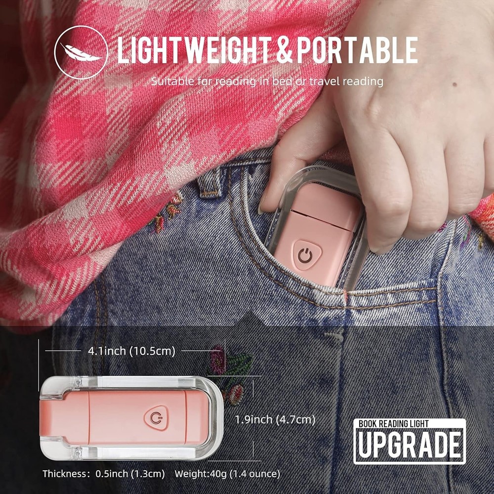 2-Pack USB Rechargeable Clip-On Book Light Pink 3 Brightness Dimmable