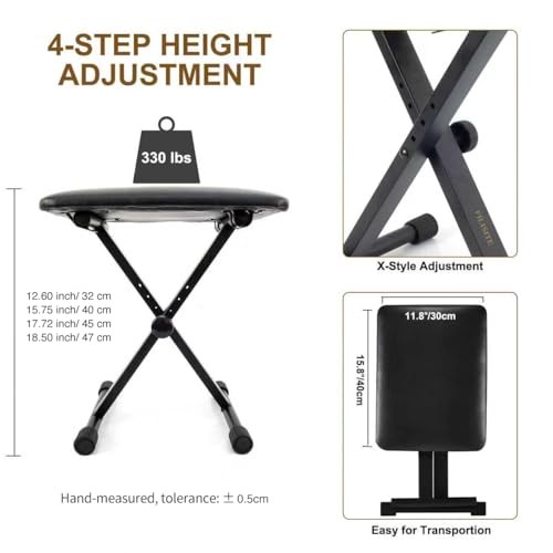 Keyboard Bench X-Style Height Adjustable Padded Cushion Foldable Stool Black