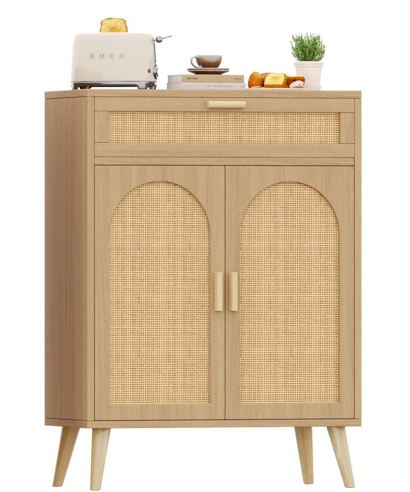 Rattan Buffet Cabinet with Storage, Sideboard with Drawer & Adjustable Shelf,...
