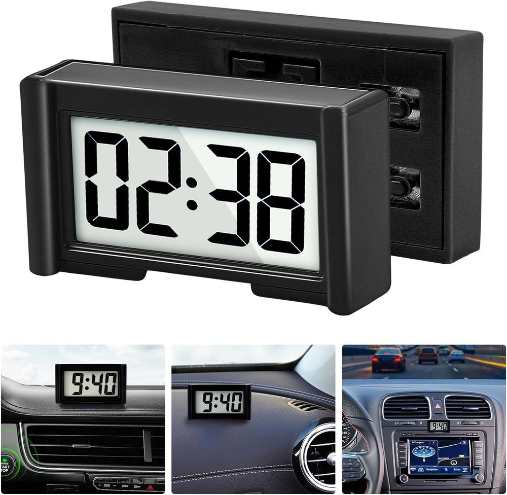 Small Battery Operated Dashboard Clock for Vehicles with Large Display Screen