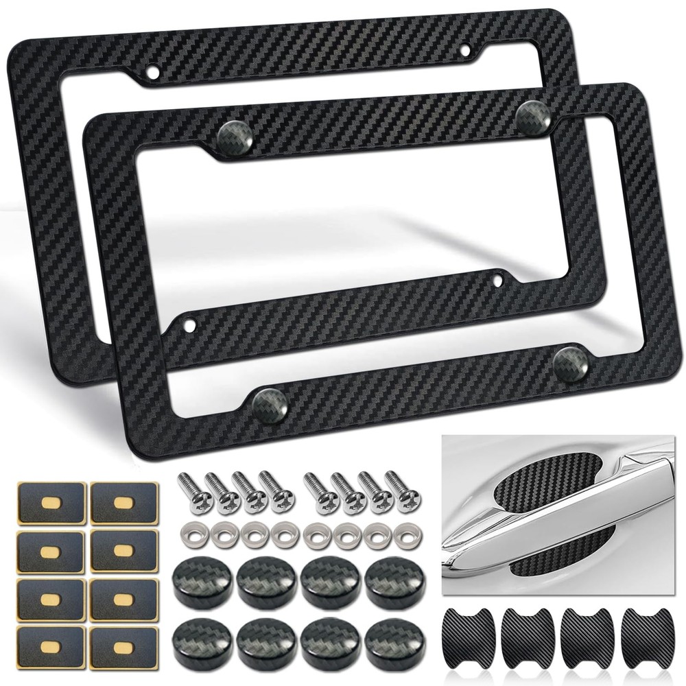 Carbon Fiber License Plate Frames- Black Carbon Pattern Plastic Front & Rear ...