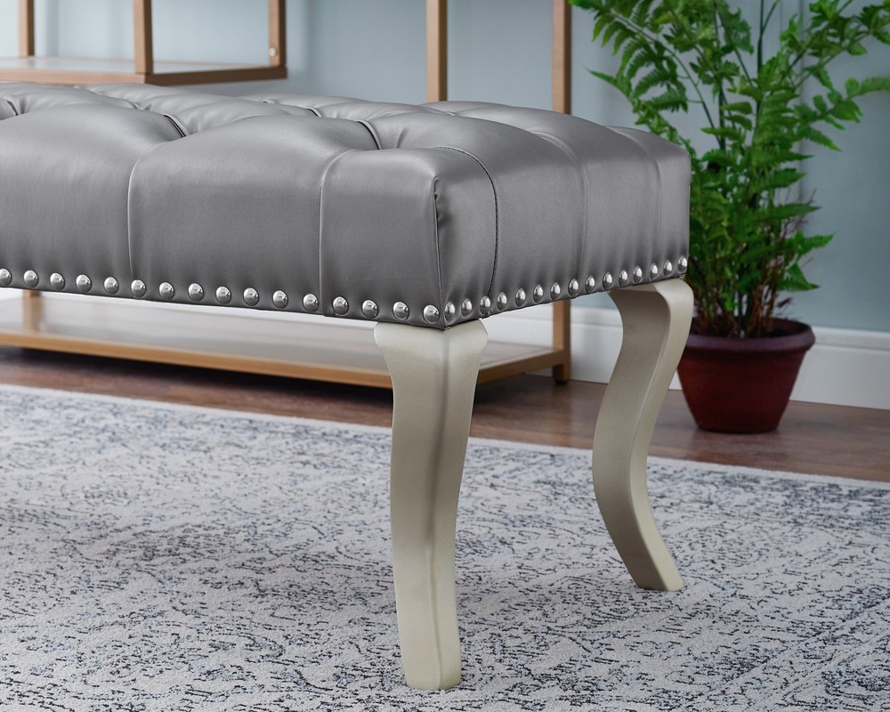 Decor Maxem Tufted FabricUpholstered Bench with Nailhead Trim