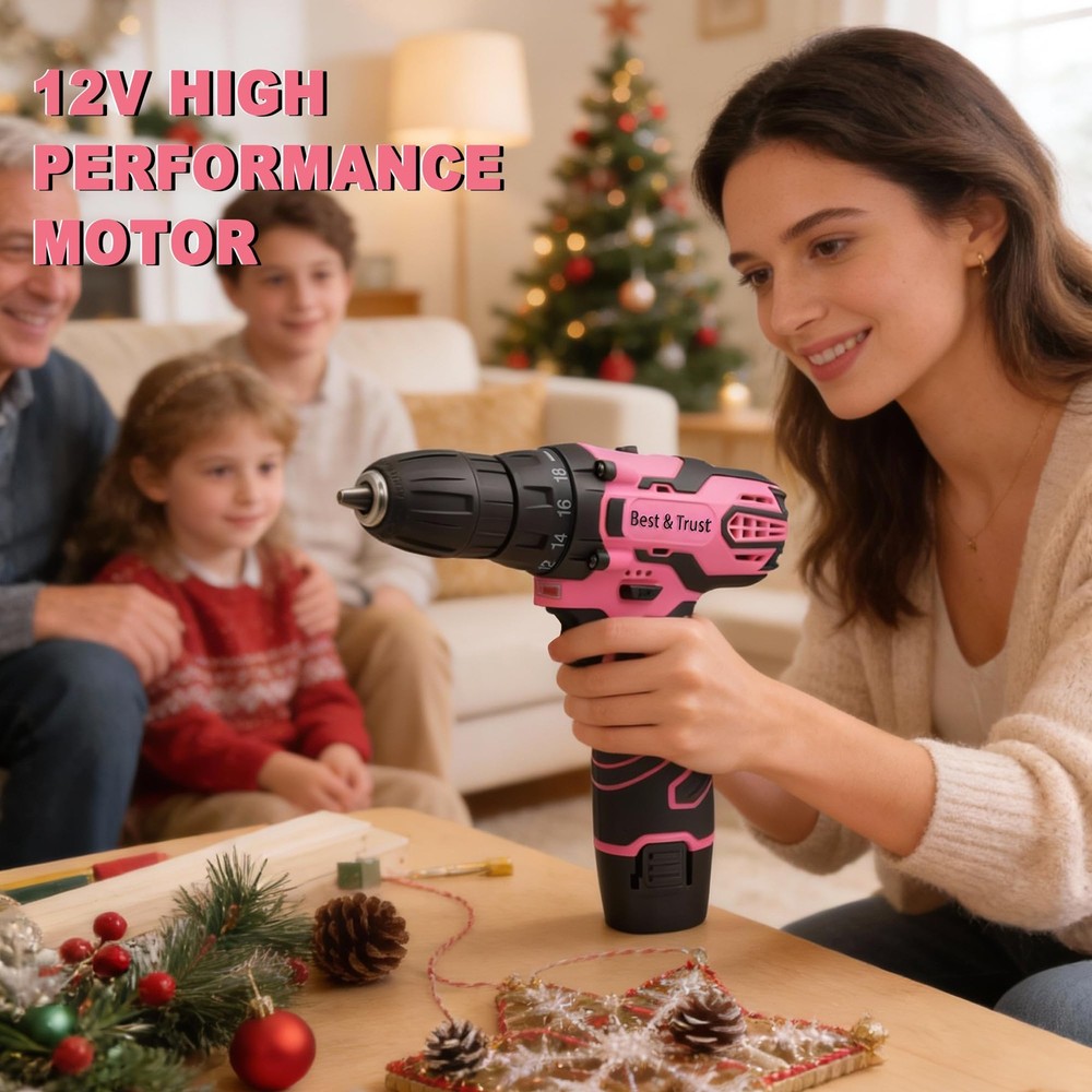 BEST & TRUST Pink Cordless Drill Set (12V-3/8)