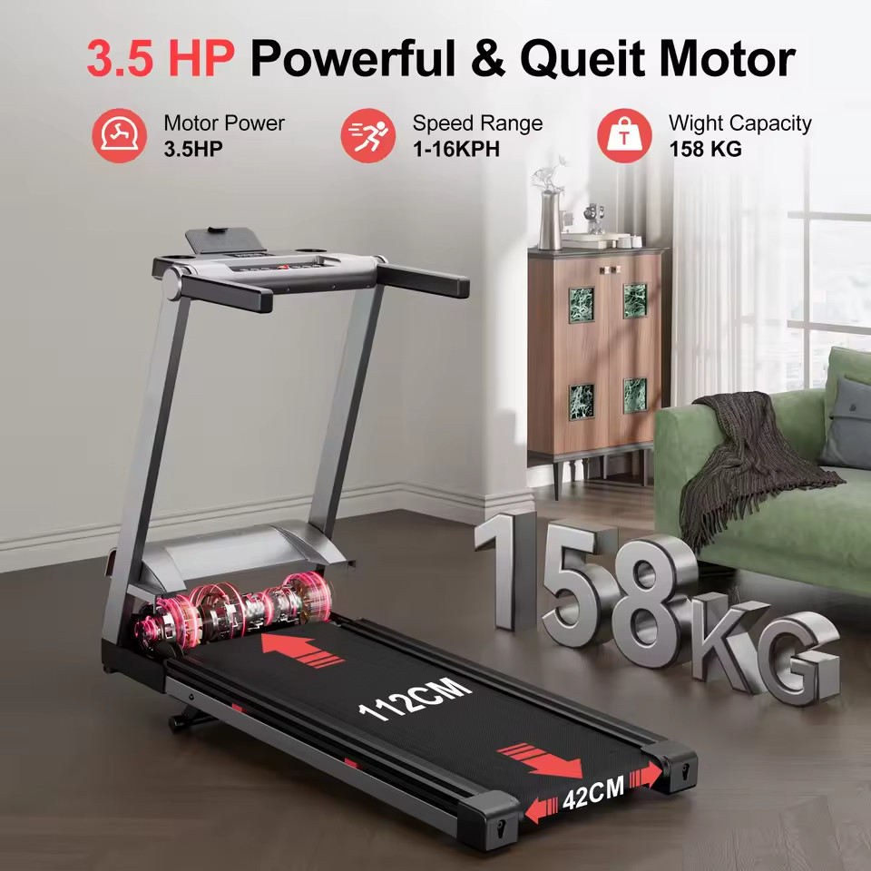 3.5HP Foldable Incline Treadmill w/ Handle, 350LB Capacity, Smart App & Display
