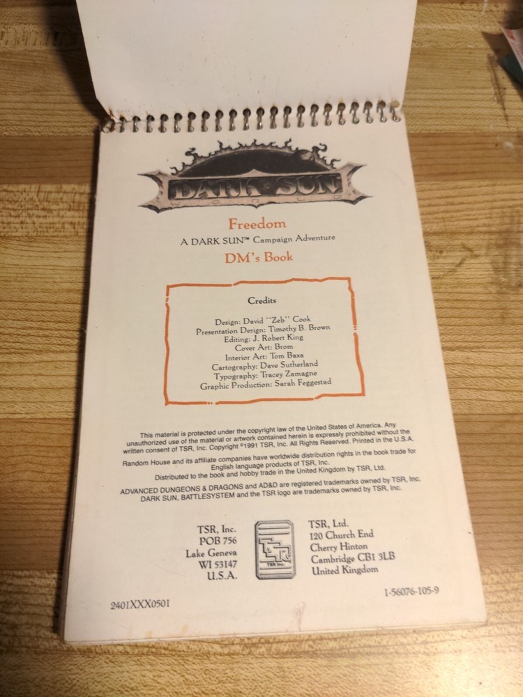 Dark Sun Freedom Campaign Dungeon Master's Book AD&D