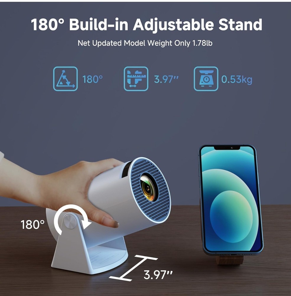 Aubor White Mini Projector with Android TV 11.0 Support 1080P Smart Portable