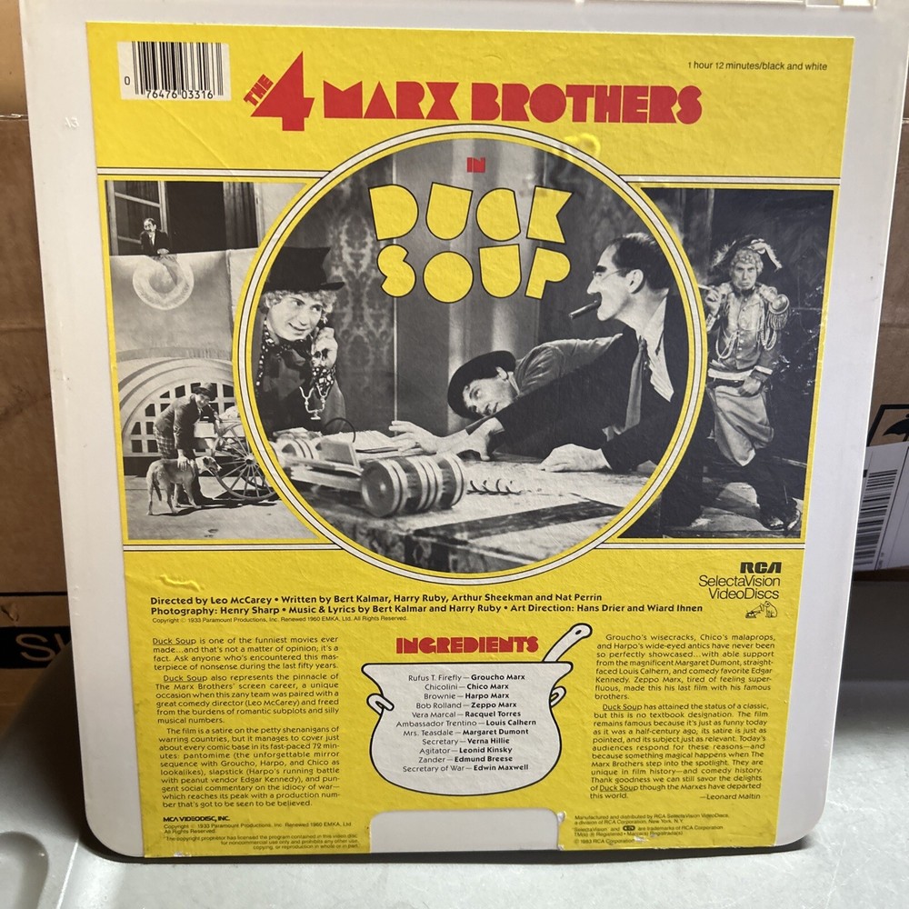 Duck Soup CED Video Disc