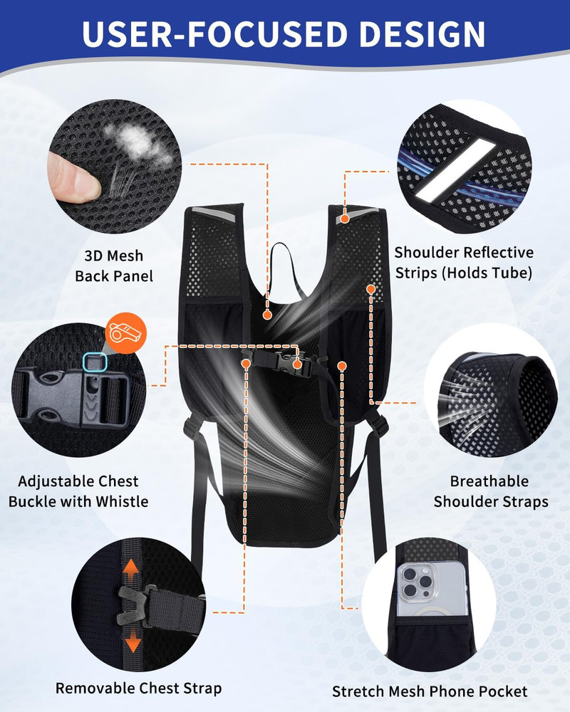 Hydration Backpack with 2L Water Bladder, 6L Lightweight Water Backpack for Hiki