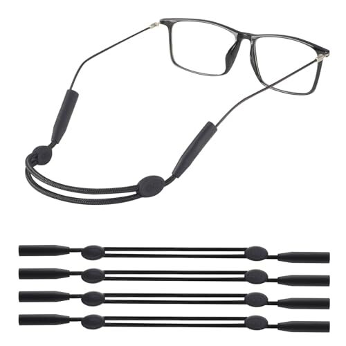 Glasses Strap for Slim Leg Glasses - Adjustable Eyeglasses Strap, 4pcs Black