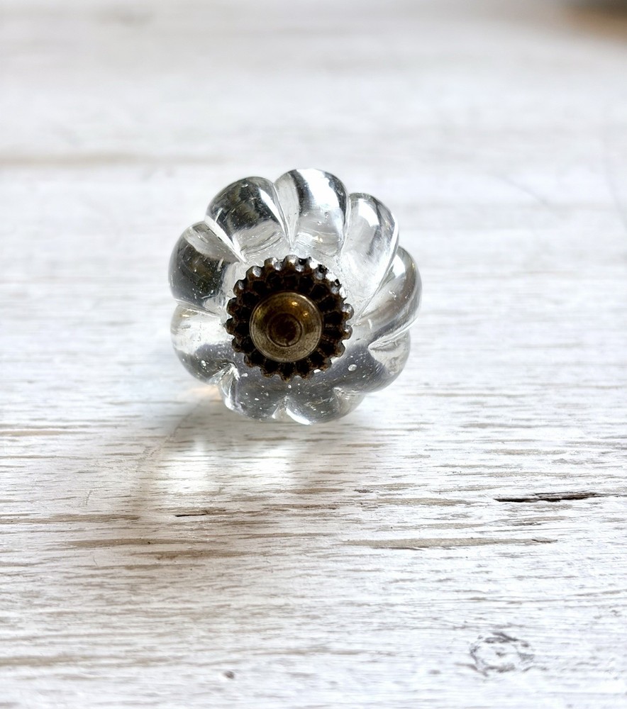 1 Clear Glass Scalloped Drawer Pull Knob 1.25 Vintage Drawer Pull Hardware