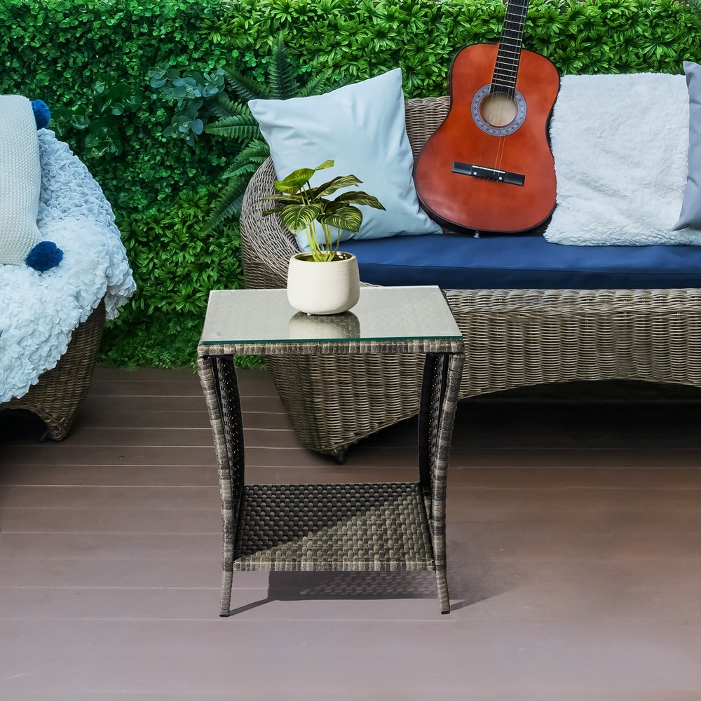 Outdoor Patio Wicker Side Table, Square End Table Bistro Coffee Table