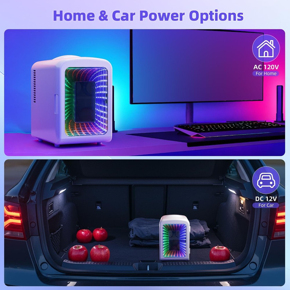 Mini Compact Refrigerator with Gaming Light, 4L Capacity/6 Cans Portable Mini...