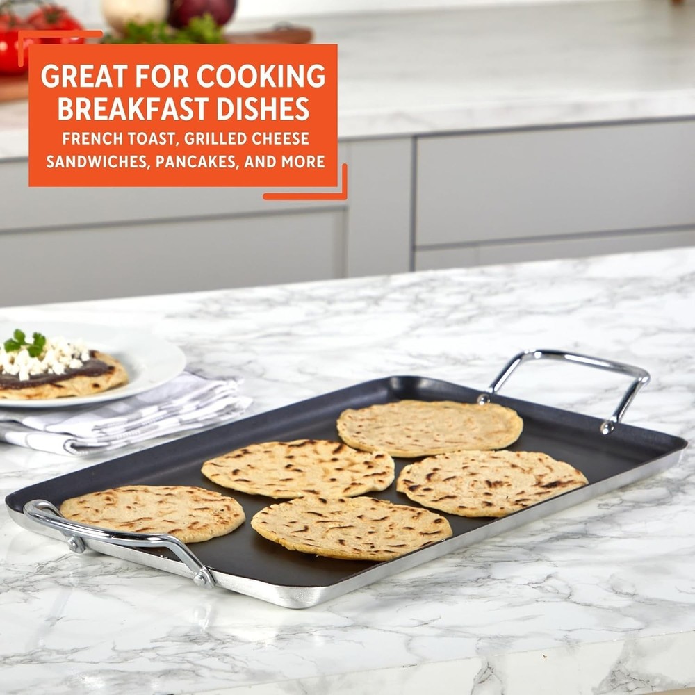 Double Burner Griddle Non-Stick 20-Inch, Black