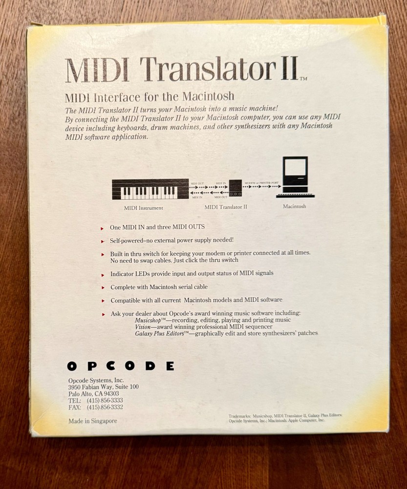 Opcode MIDI Translator II Interface for Macintosh - original box, cable, manuals