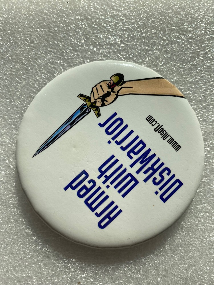 ARMED WITH DISKWARRIOR Alsoft Makers Pin Pinback Button 3"