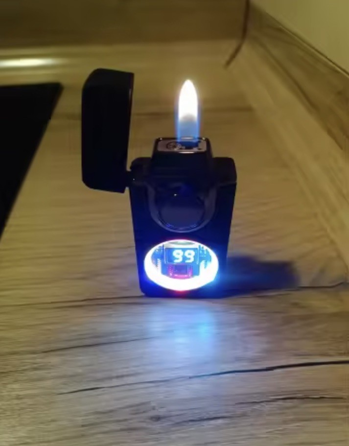 Rechargeable LED Display Butane Flame Lighter Orange Black Rectangle