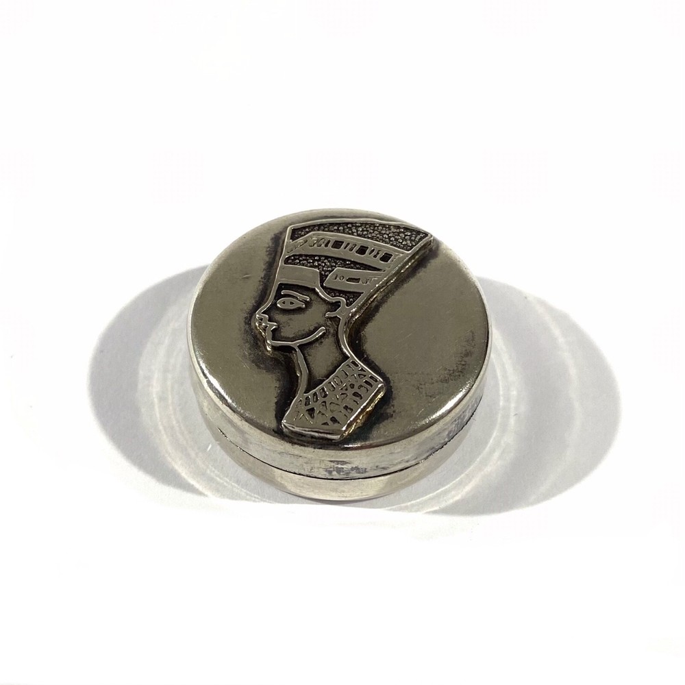 Vintage Solid Silver  Egyptian Pill Box, Queen Nefertari, Snuff Box, Hallmarked