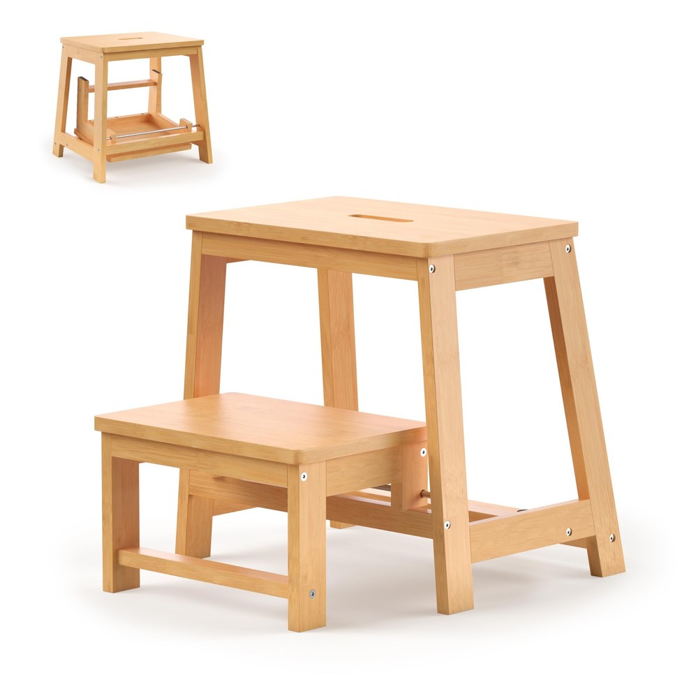 Bamboo Folding Step Stool with Sturdy Structure and Wide Stepping Surface for...