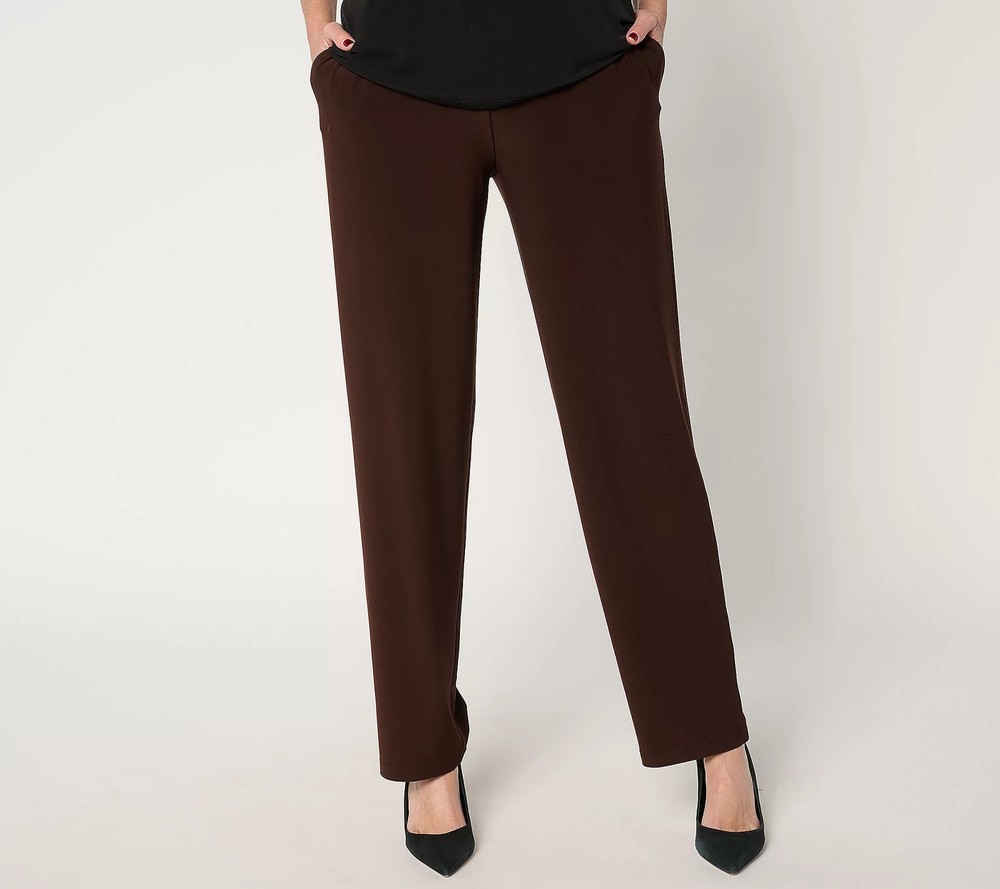 Susan Graver Regular LK Luxe Pull On Pants with Pockets Chocolate M New