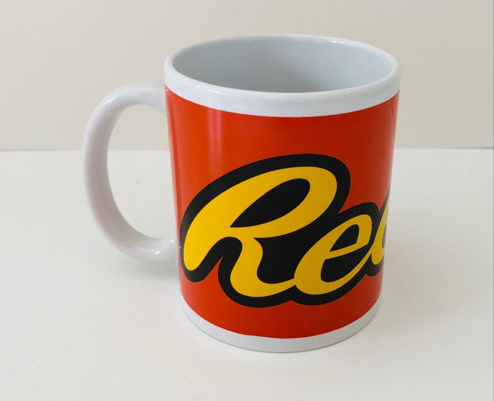 REESE'S Peanut Butter Cup Candy Orange Yellow Brown Logo Ceramic Coffee Tea Mug