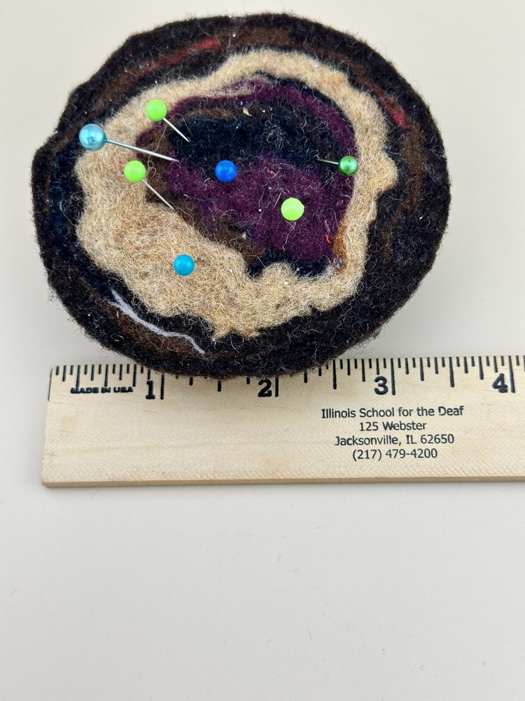 Felted Wool Pin Cushion Handmade Abstract Round Chocolate