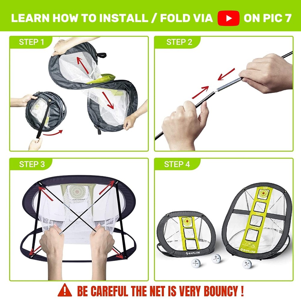 SAPLIZE Ultra-Stable Golf Chipping Net Set with Pop-Up Target, Tri-Turf Mat, ...