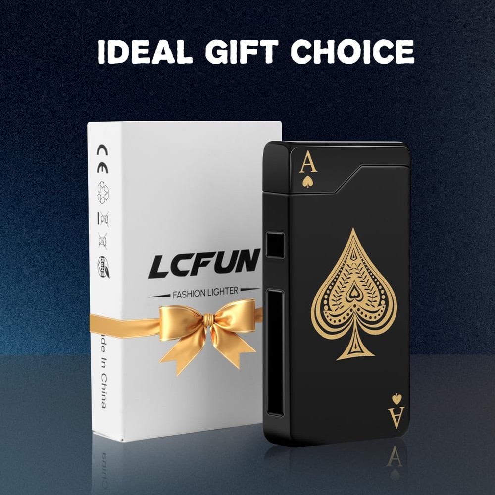 LcFun Electric Lighter Rechargeable USB, Dual Arc Plasma Lighter, Black Ace