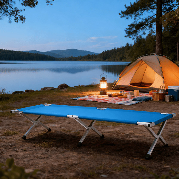 Portable Folding Camping Cot with Carrying Bag Army Blue