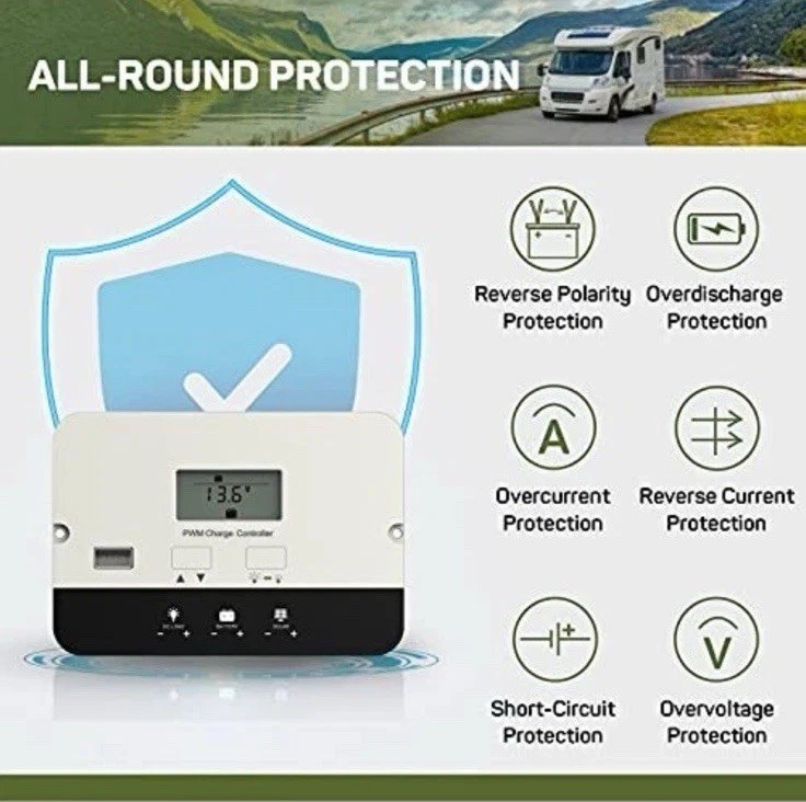 HQST Solar Charge Controller20a Flush Mount Solar Panel Battery Intelligent