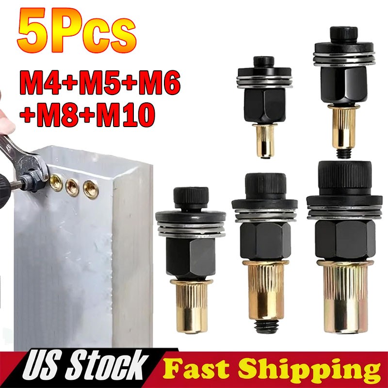 5Pcs Manual Rivet Nut Tool Adapter Carbon Steel Flat Head Threaded Insert Nuts