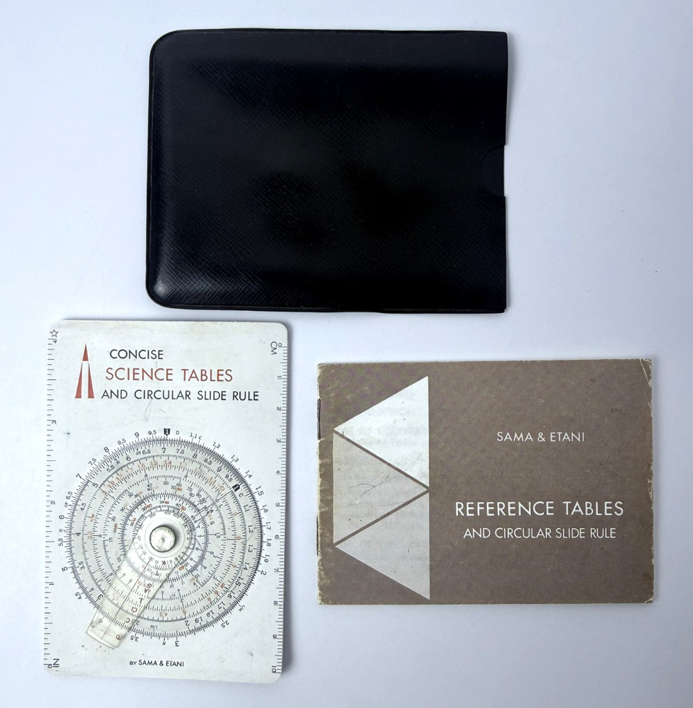 1968 Sama & Etani Concise Science Tables Circular Slide Rule w Case/Booklet
