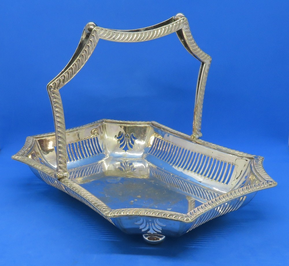 Silver plate electroplate vintage Victorian antique rectangular cake basket dish