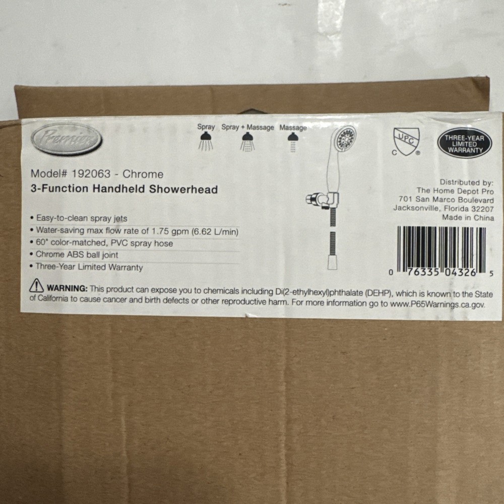 3 Function Showerhead 192063 1.75 Gpm Chrome New E44