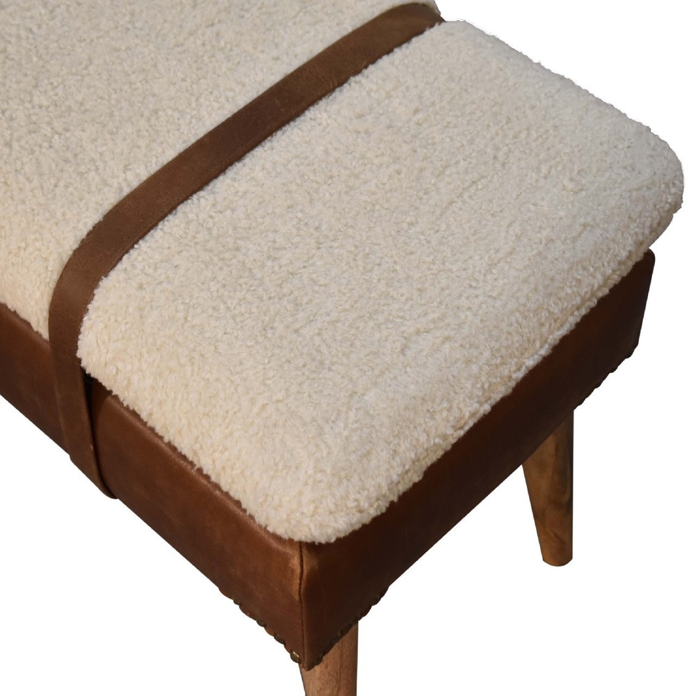 Boucle & Leather Accent Bench