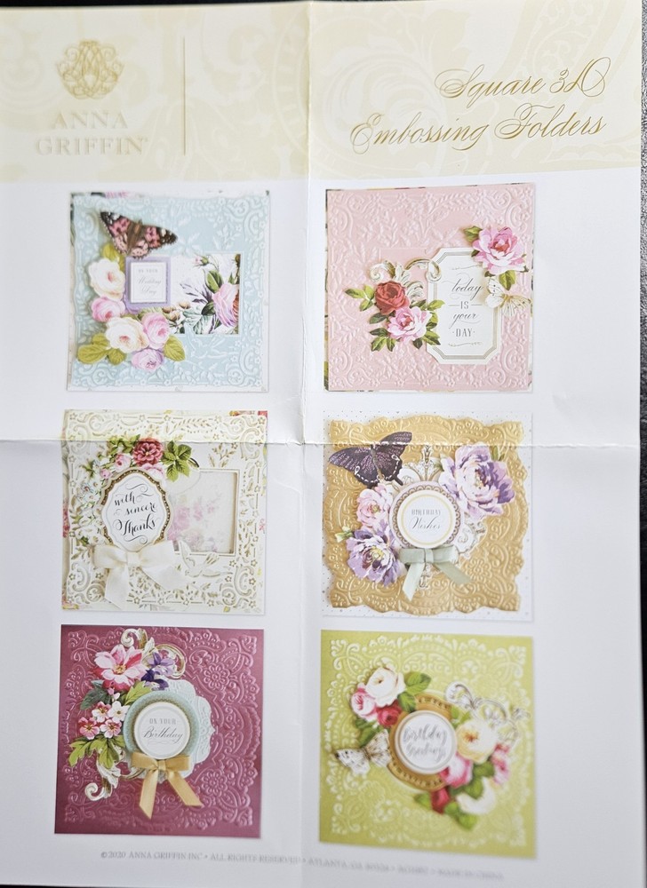 Anna Griffin Square 3D Embossing Folders 6" x 6" *NEW*