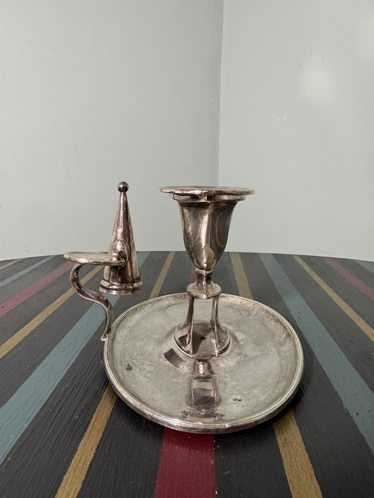 Antique Silver Plate Chamberstick Candlestick w/ Snuffer